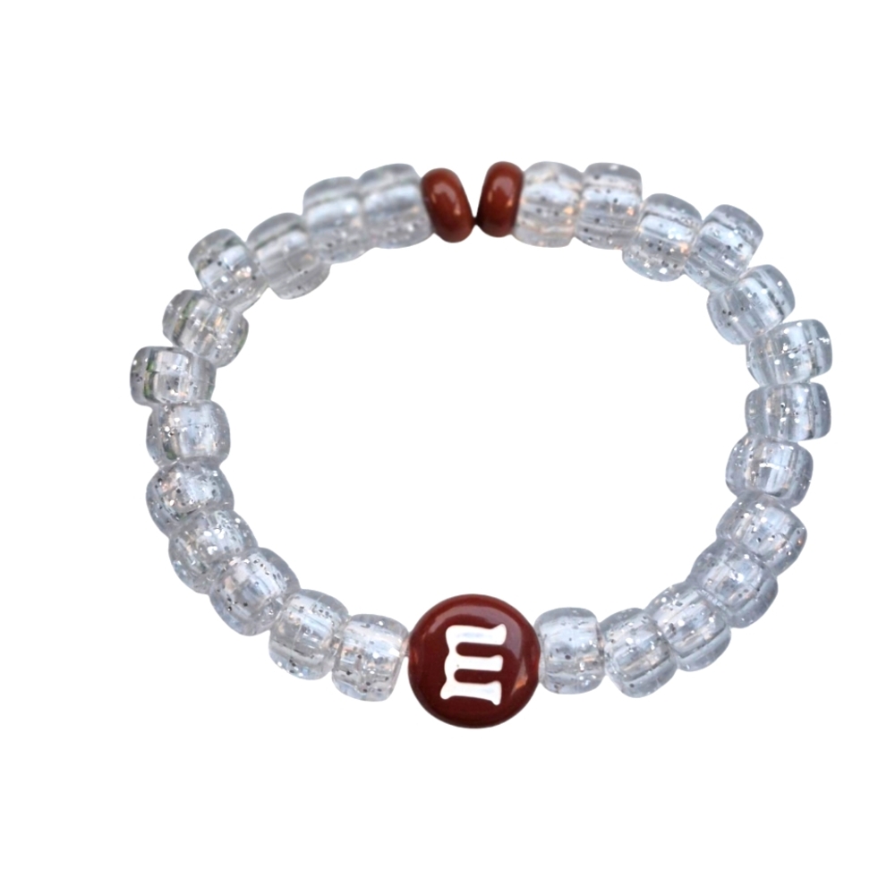 Clear Beaded Bracelet with Brown M&M Charm